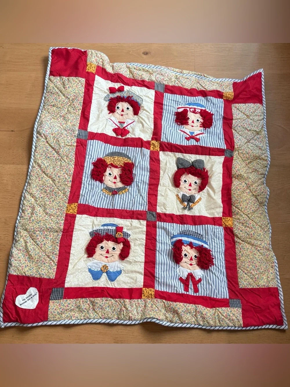 Vintage Raggedy Ann & Andy Nursery Quilt Throw Blanket 44x50 Applause